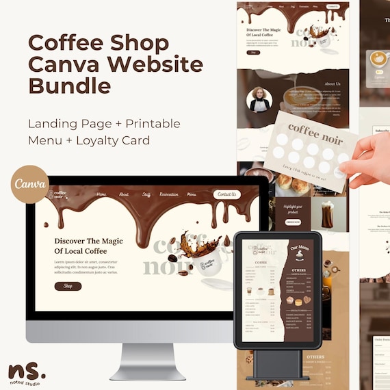 Coffee Shop Canva Website Bundle: Café Menu & Loyalty Card Templates