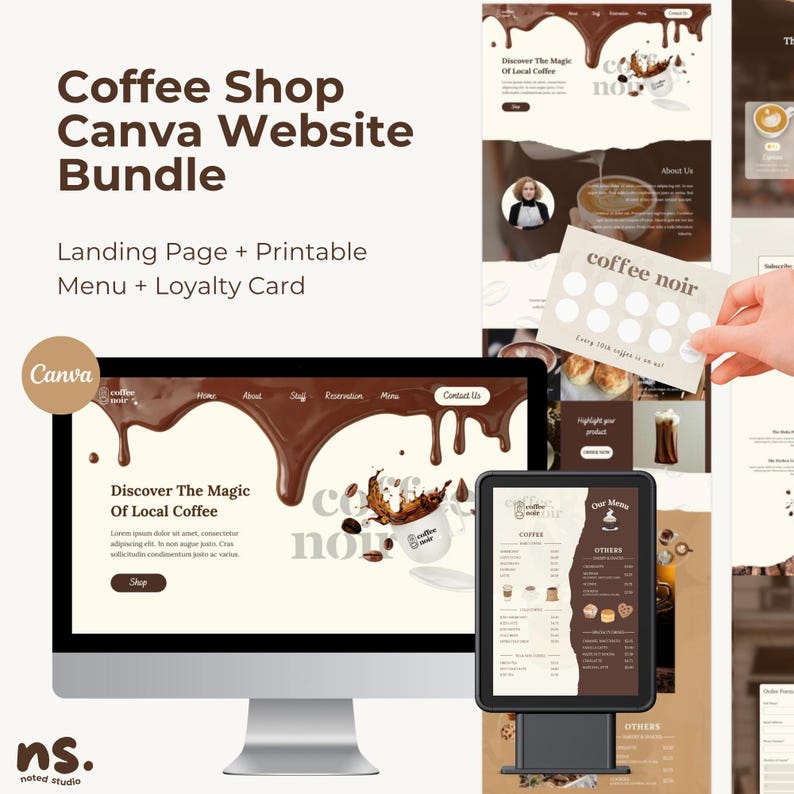 Coffee Shop Canva Website Bundle: Café Menu & Loyalty Card Templates image 1
