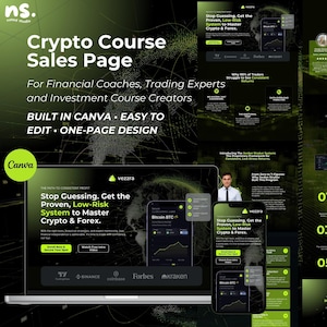 Szablon Canva strony sprzedaży kursu kryptowalut: Projekt strony internetowej trenera FinTech