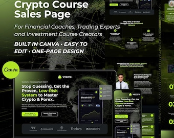 Crypto Course Sales Page Canva Template: FinTech Coach Website Design