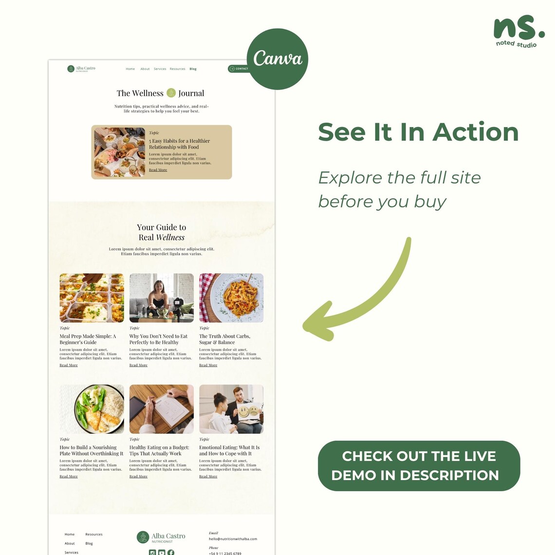Nutritionist & Health Coach Website Template Multipage Canva Kit (7