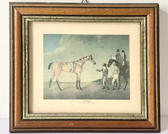 Vintage race horse print with gold wooden frame, Eleanor painted by Edwin Cooper