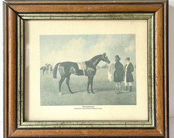 Vintage race horse print with gold wooden frame, Touchstone painted by John Frederick Herring Benr