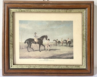 Vintage race horse print with gold wooden frame, Lottery painted by John Frederick Herring Senr