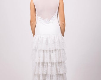 Wedding Flapper Dress, Mariage Great Gatsby Dress, Flapper Costume, 1920s Dress, Roaring 20s Dress,Downton Abbey, White Lace Dress , Size S
