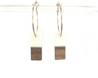 Wood white resin earring, Jewelry, unique, French, original, gift, creative, statement, fashion