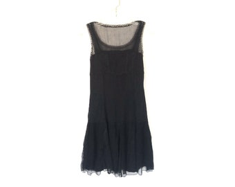 Black 1920s dress, Flapper retro dress, 20s dress, vintage, chiffon, elegant, evening, embroidery, lace cocktail dress, Size S / XS