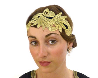 Gold flapper headband in art deco metalic for 1920s hair accessory
