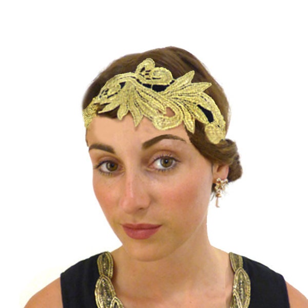 Gold flapper headband in art deco metalic for 1920s hair accessory