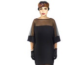 Retro Flapper Dress Black Cold Shoulder Great Gatsby Fringe Costume 1920s Roaring 20s Downton Abbey Shift Loose Oversized Custom Plus Size