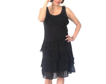 Black 1920s ruffle dress, Flapper retro dress, 20s dress, vintage,chiffon, elegant, evening, cocktail dress, Size M