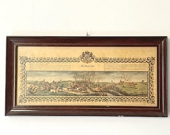 Vintage hunting horses print with gold wooden frame, The Hunt 1780