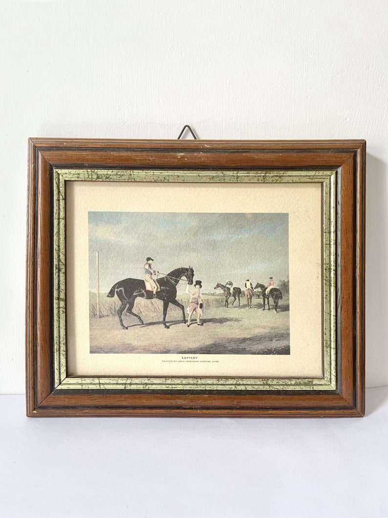 race horse print in vintage frame and glass