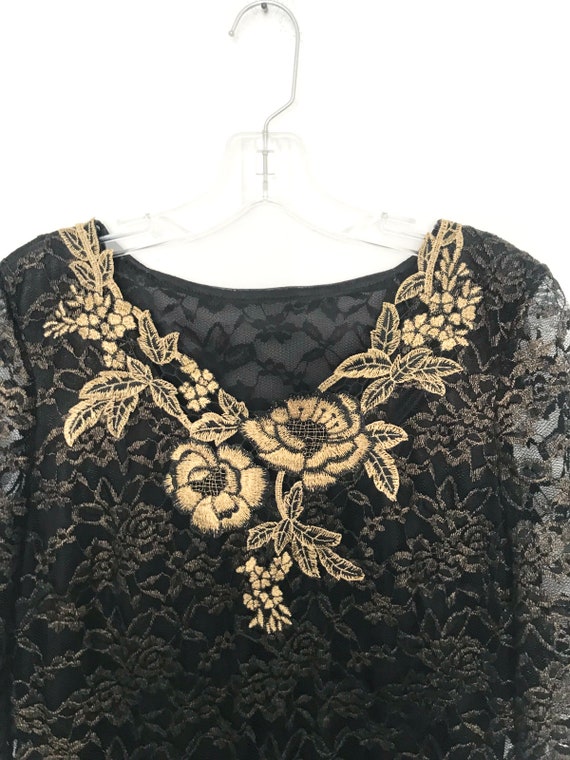 Black gold lace dress, retro dress, 1980, 80s dre… - image 5