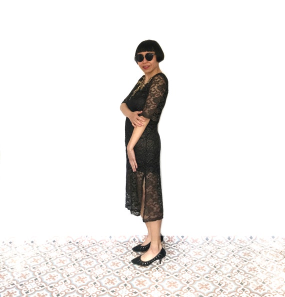 Black gold lace dress, retro dress, 1980, 80s dre… - image 6