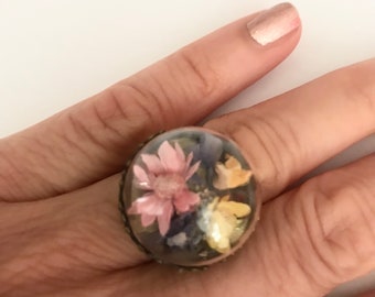 Dried flowers ring, Jewelry, unique, French, original, gift, creative, statement