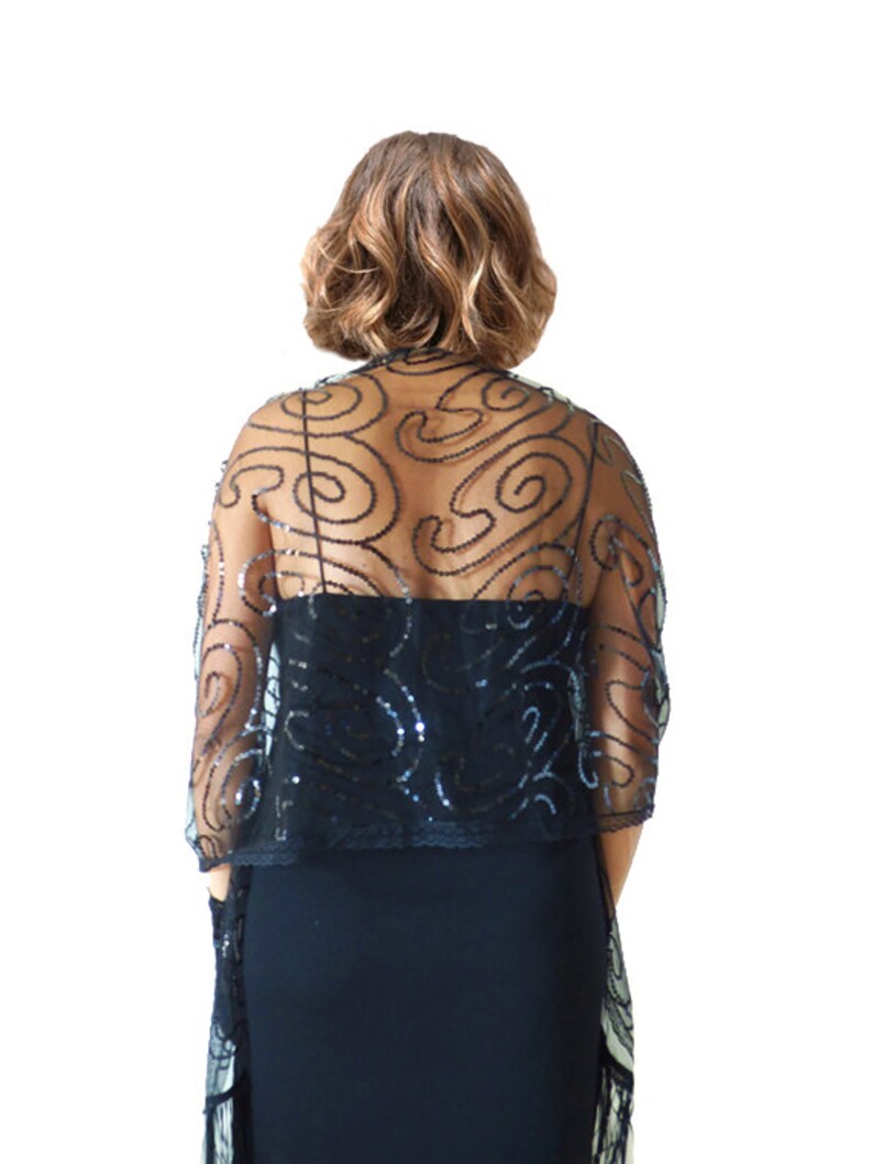 Echarpe Chale Etole Dentelle Paillettes Noire Charleston Etsy