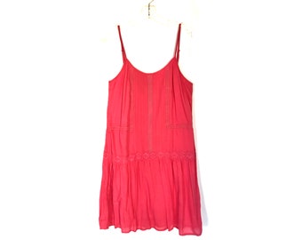 Charleston Dress Coral Pink Cotton Lace Strap 20s Size M