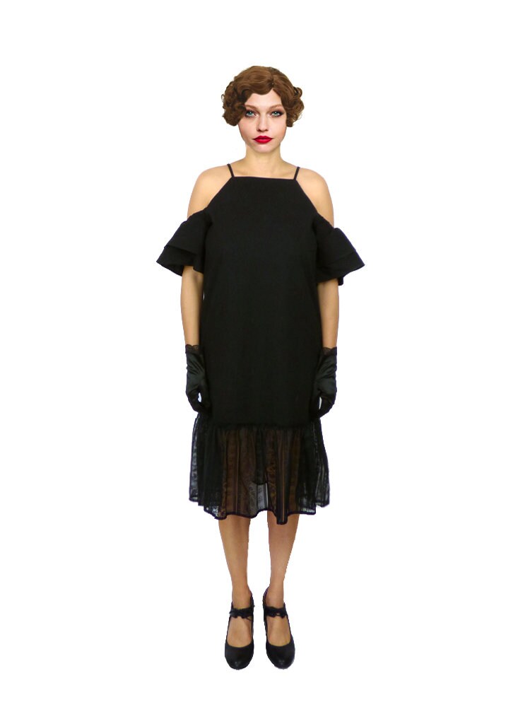 1920s Black Flapper Dress Size M L With 