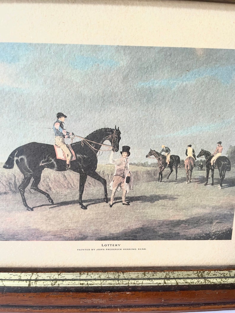 Vintage race horse print with gold wooden frame, Lottery painted by John Frederick Herring Senr image 3