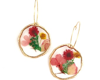 Pendientes románticos con flores secas, oro, joyería de moda, moda retro, excéntrica velada de cóctel charleston