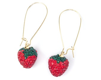 Strawberry rhinestone earrings dangle dainty for statement cocktail or evening elegant jewelry or gift for her