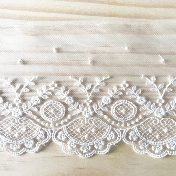 Tulle Lace Trim Off White 2m x 10cm, Soft Mesh, Floral, Bridal, Net, Wedding Decoration, french Lace Supply, Netting, High Quality