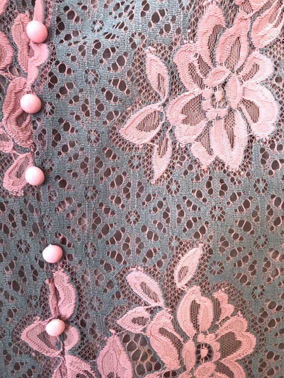 Chinese lace dress, gray, pink, floral qipao cheo… - image 3
