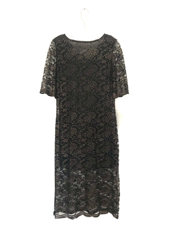 Black gold lace dress, retro dress, 1980, 80s dre… - image 7