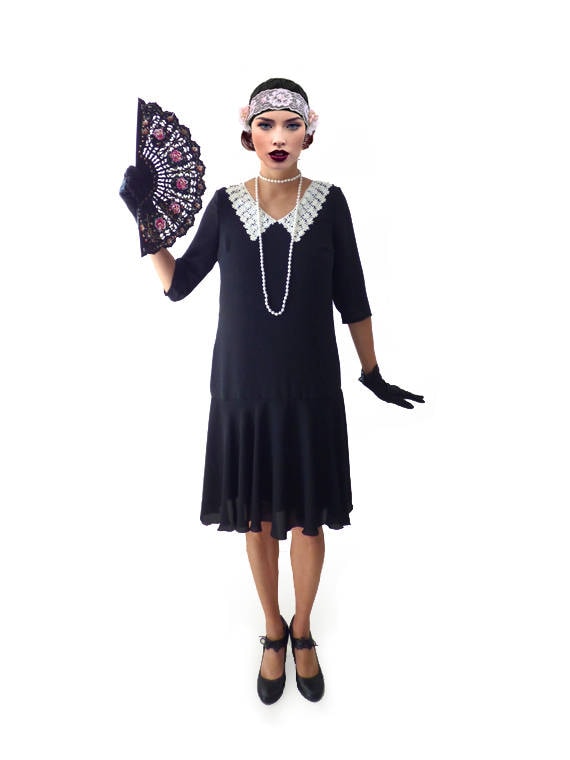 Downton Abbey Inspired Dresses Retro Flapper Dress Great Gatsby Dress Flapper Costume 1920s Dress 20s Dress Roaring 20s Dress Downton Abbey Dress Black Chiffon $98.00 AT vintagedancer.com