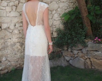 Robe mariée Charleston Année 20,  robe mariage longue charleston, blanche dentelle blanc cassé ivoire, année vingt folles, taille S