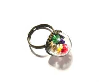 Dried flowers ring, Jewelry, unique, French, original, gift, creative, statement