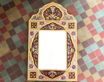 Art déco Arabesque mirror, Gold pink burgundy hand painted, Vintage Deco, Maghreb, Ethnique, art déco, wall collection