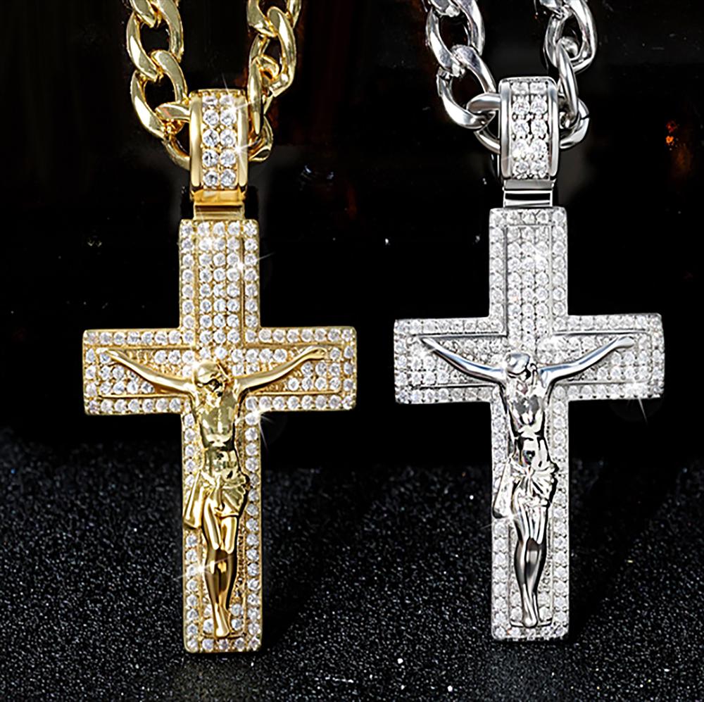 Iced Out Cross Pendant Necklace | Gold or Silver Plated | Full ...