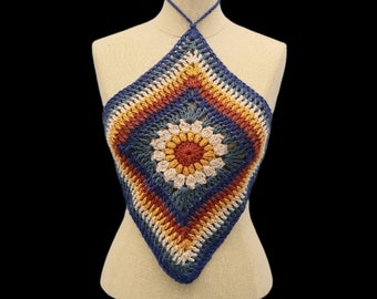 Boho Crochet SunFlower Granny Square Halter Top