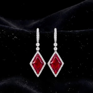 Boucles d'oreilles en rubis créé par kite Cut Lab, boucles d'oreilles en argent sterling 925, ensemble de boucles d'oreilles de mariée empilables avec pierres précieuses de laboratoire