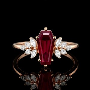Coffin Cut Lab Ruby Gothic Ring, Sterling Silver Ring, Engagement Jewelry