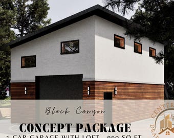 Modern One-Car Garage Plans with Loft: Gym, Studio, Office (PDF Instant Download)