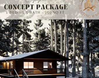 Cozy Cabin Floor Plan | 800 Sq Ft, Deck View (Printable Download)