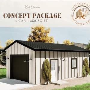 Printable One-Car Garage Floor Plan – Under 500 Sq Ft Small Garage Building Plans for Storage, Man Cave or She Shed – Outbuilding Design PDF