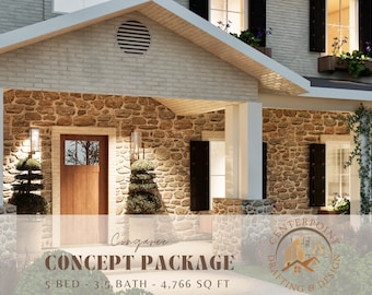 English Cottage House Plans | 5 Bedroom, Open Living (Digital Download)