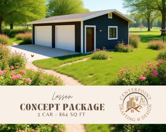 3-Car Garage Plans: DIY Outbuilding Design, Under 900 Sq Ft (PDF Download)