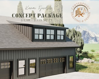Printable 3-Car Garage Floor Plan | Guest Suite + Small Business Space | Modern Farmhouse Style Design