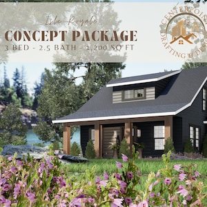 Plans de maison confortables de 2 étages, 3 chambres et 2,5 salles de bain | Petite maison de 1 200 pieds carrés, maison de vacances, maison d'hôtes, location VRBO, porche couvert