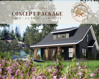 Cozy 2-Story 3 Bed 2.5 Bath House Plans | 1,200 Sq Ft Small House, Vacation Home, Guest House, VRBO Rental, Covered Porch