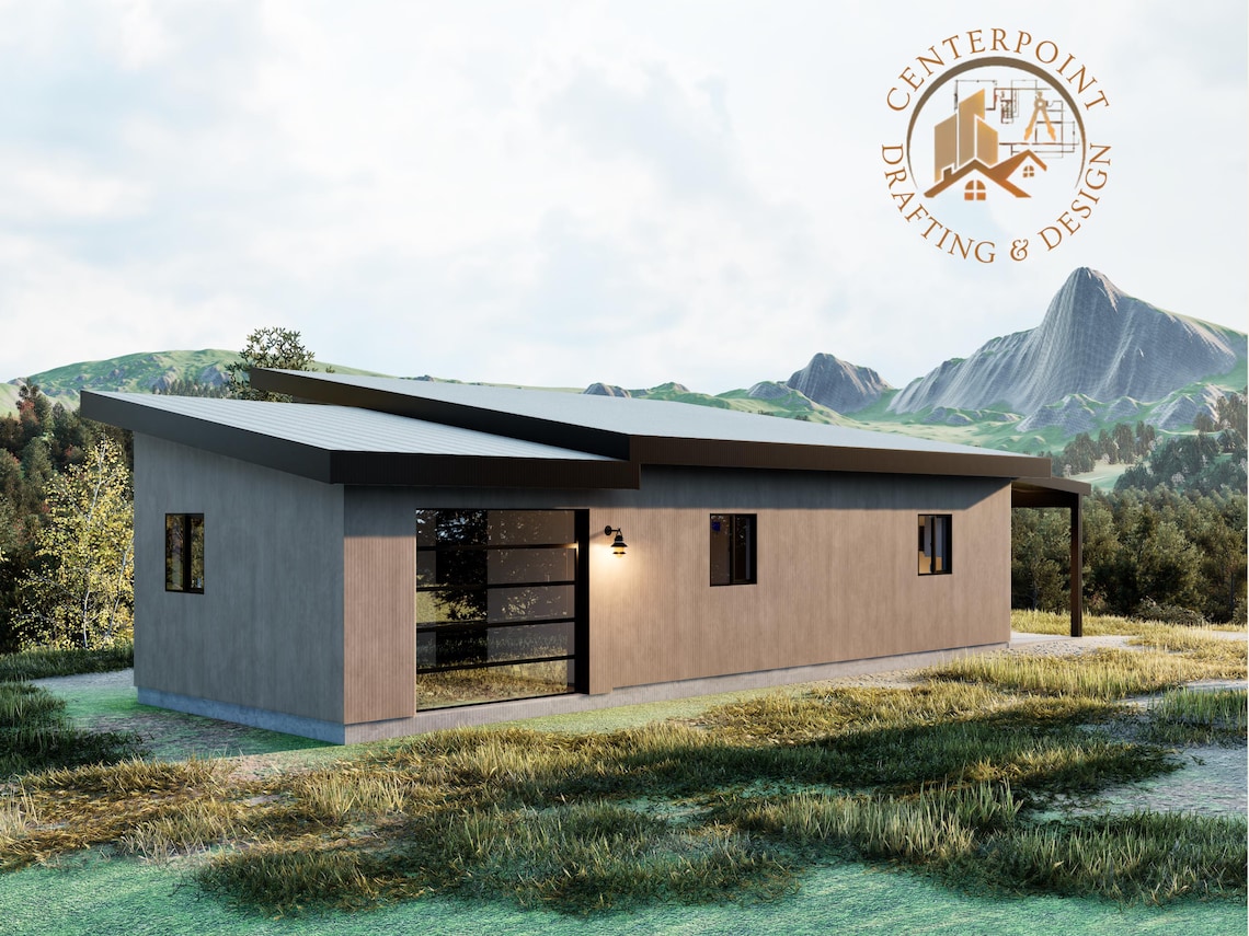 Modern Cabin Floor Plan: 1 Bed, Mono Slope Roof, Garage (PDF Download ...
