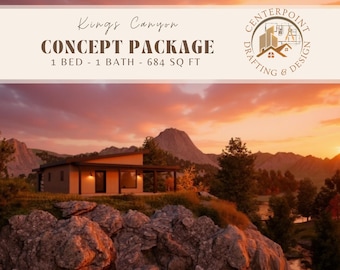 Modern Cabin Floor Plan: 1 Bed, Mono Slope Roof, Garage (PDF Download)