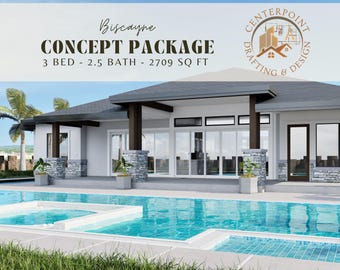 Luxury Coastal House Plans | 3 Bedroom, 2,709 Sq Ft Home Design with Covered Porch & Patio (Printable PDF) | Beach Vacation Home