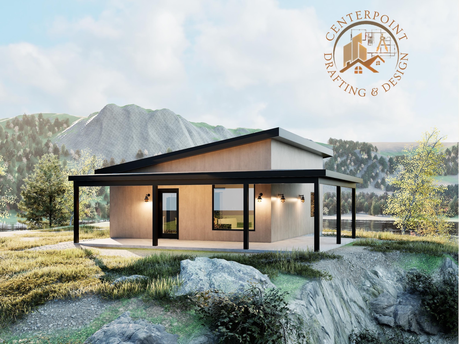 Modern Cabin Floor Plan: 1 Bed, Mono Slope Roof, Garage (PDF Download ...
