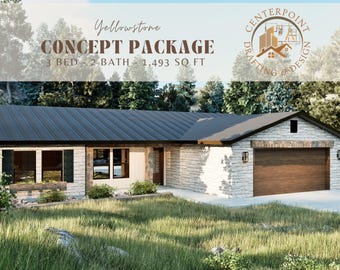 Mountain Ranch Home Plan | 3 Bedroom 2 Bath | Open Concept Layout | 1493 Sq Ft Printable House Design